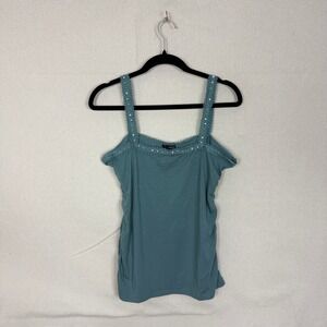 Kenzie Womens XL Sage Green Lace Trim Camisole Pearl Rhinestone Ruched Tank Top